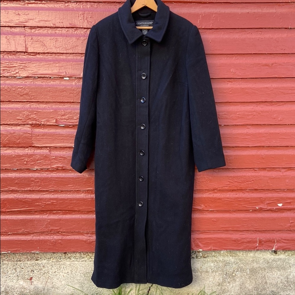 NWT QVC Centigrade Black 100% Wool 7-Button Long Full Length Coat Women’s Size L
